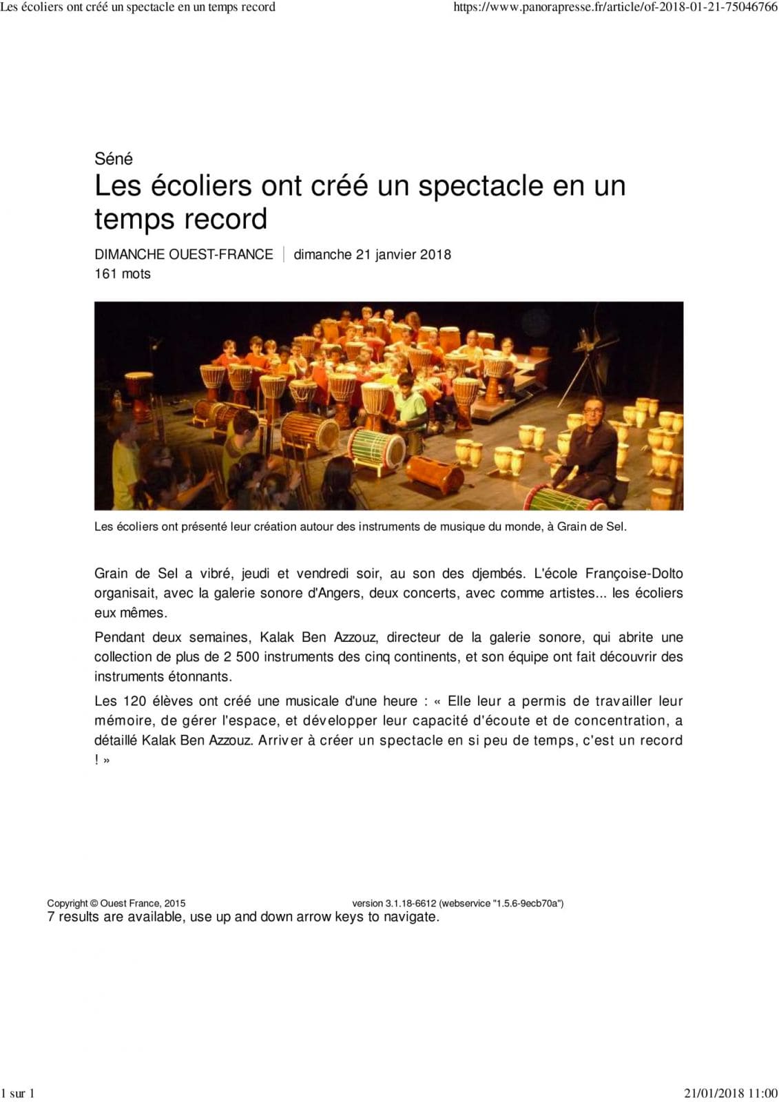 Ouest France 21 janvier 2018