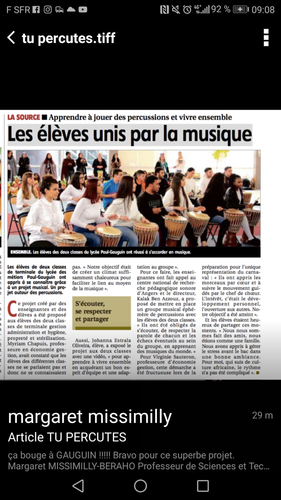 Les élèves unis par la musique